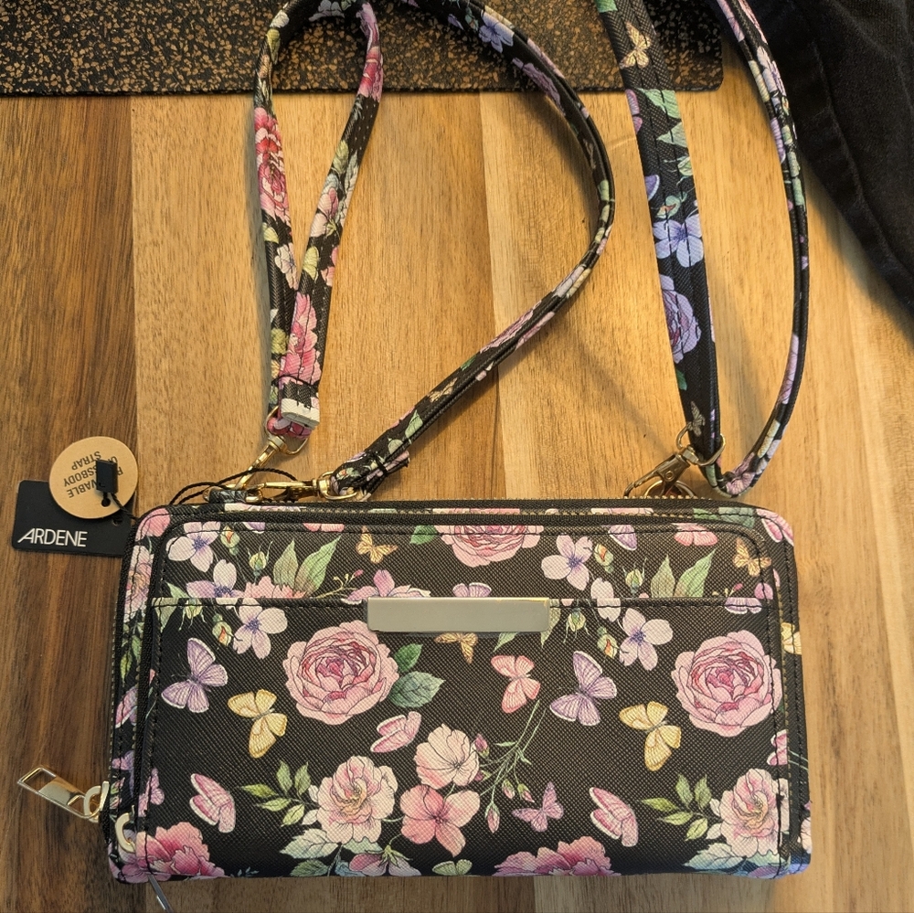 Ardene Black Floral Crossbody Bag